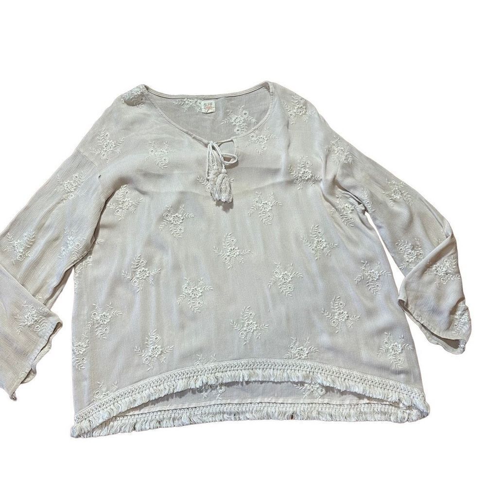 Surf Gypsy‎ Floral Embroidery Blush Fringe Crop Blouse Sz Small